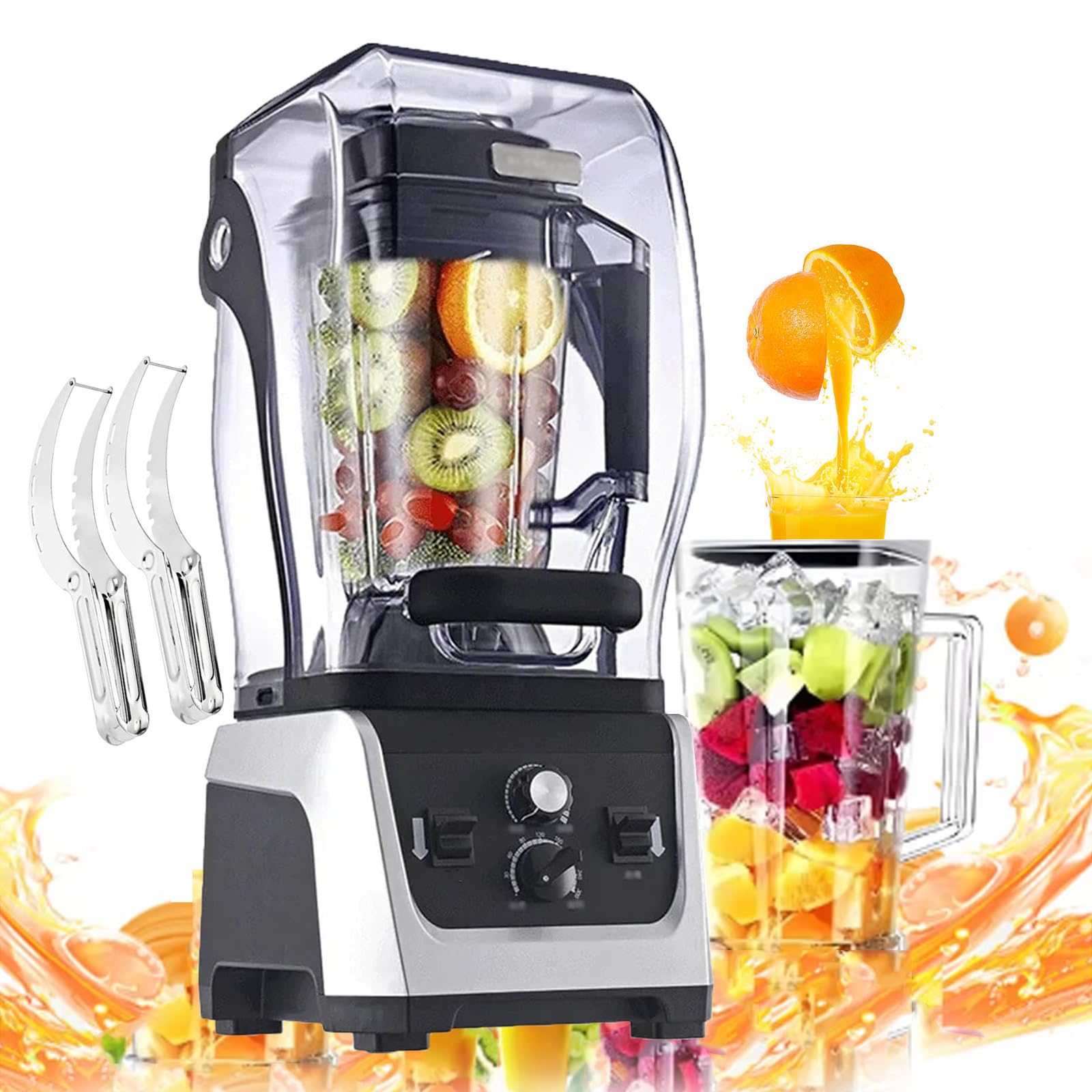 Mixeur À Smoothie pour Cuisine, Mixeur sur Socle 45000 TR/Min, Machine De Cuisson À Jus De Comptoir avec Récipient 2,5L/5L, Machine À Boissons Électrique(avec 2 Coupe-Fruits) 1680W,5L