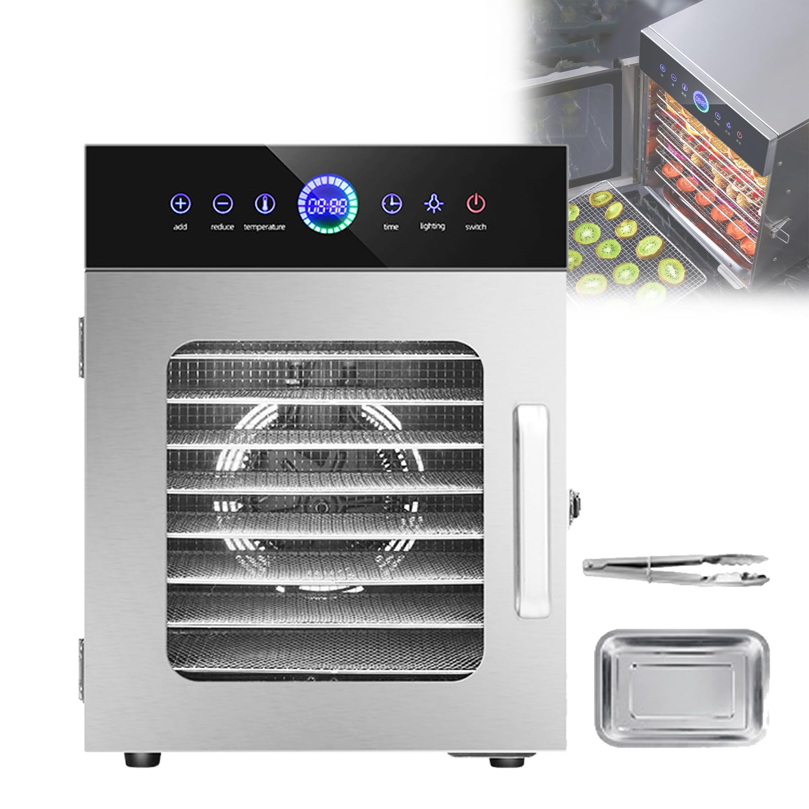 8/12/20 bandejas deshidratador de alimentos, Snacks Secador de fruta vegetal hierba carne Secadora de carne, acero inoxidable, temporizador ajustable digital (8)