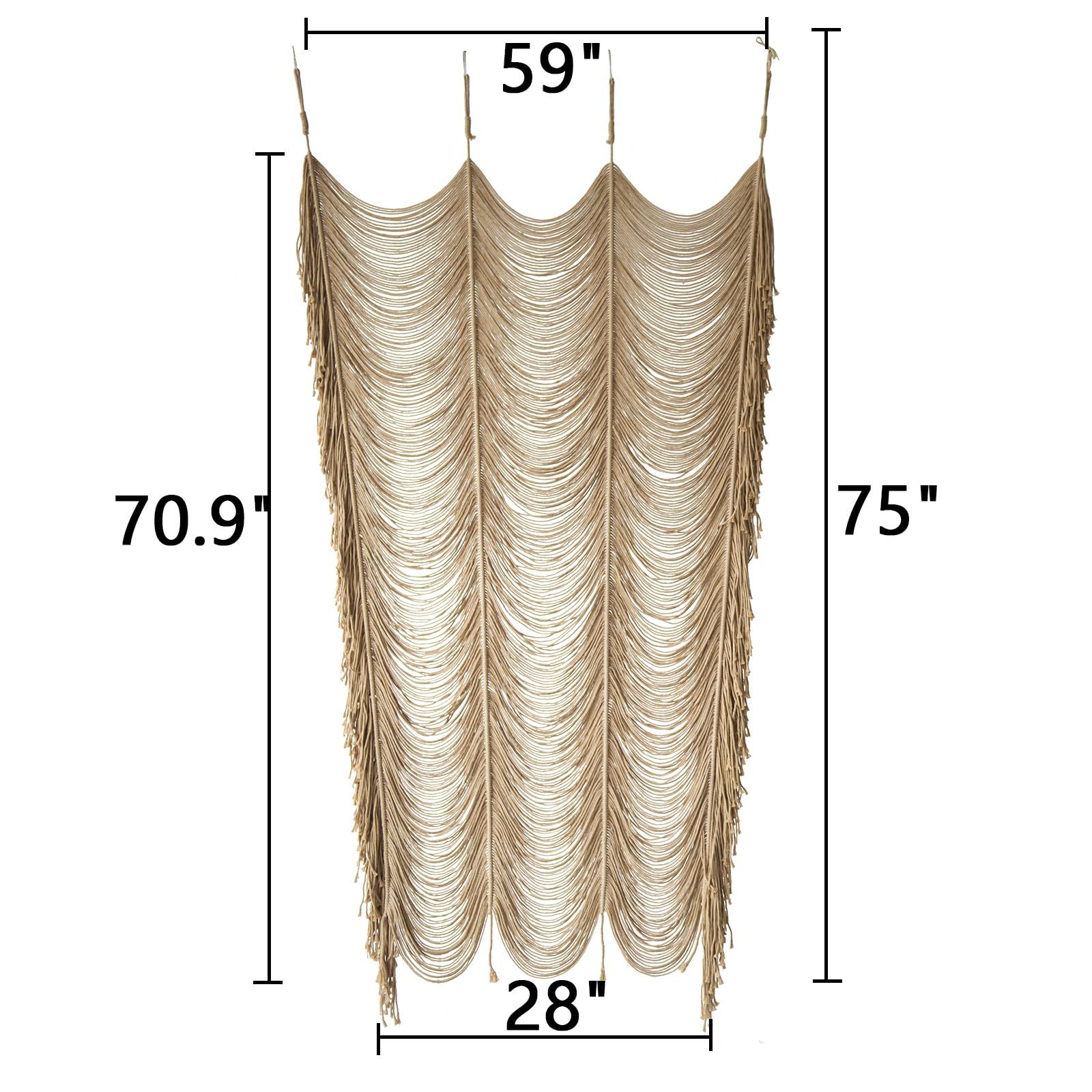 Macrame Curtain Boho Curtain Doorway Window Wall Decor Fiber Yarn Art Handwoven Wall Hanging Art Craftsmanship Home Door Bedroom Wedding Backdrop Arch,Closet Room Divider 59" W x 75" H (1 Panel,Khaki)