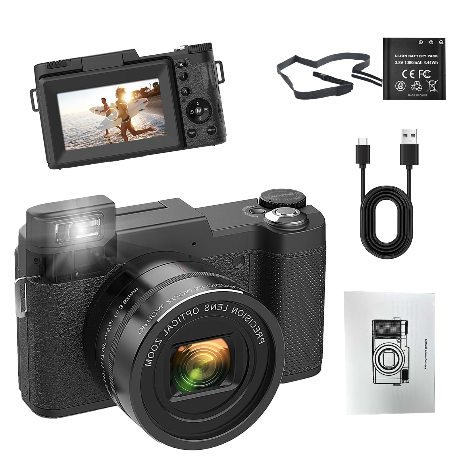 Cámara digital 4K, videocámara de vlogging de 48 MP, lente de zoom óptico | 40X, herramienta de fotografía multifuncional, ideal para documental, vlog personal, viajes, estudio, filmación al aire
