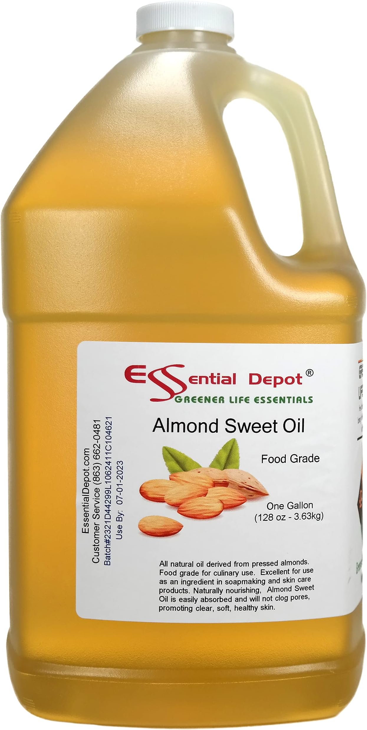 Almond Sweet Oil - 1 Gallon - 128 oz - Food Grade - Safety Sealed HDPE Container with Resealable Cap - 100% Pure and Natural for Hair, Skin, Massage, and Cooking