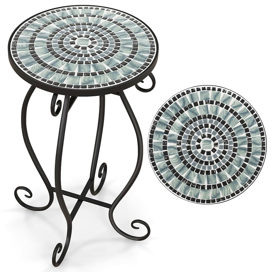 COSTWAY Garden Side Table, Osaic Round Bistro Coffee Table With