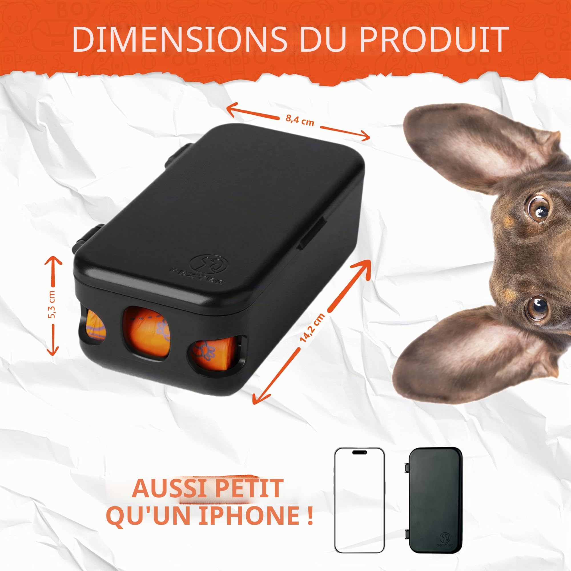 Pexter Distributeur de sacs à déjections canines - Station de distribution de sacs à déjections canines - Pour l'extérieur ou l'intérieur - Support mural à coller ou à visser - 4 rouleaux de sacs pour