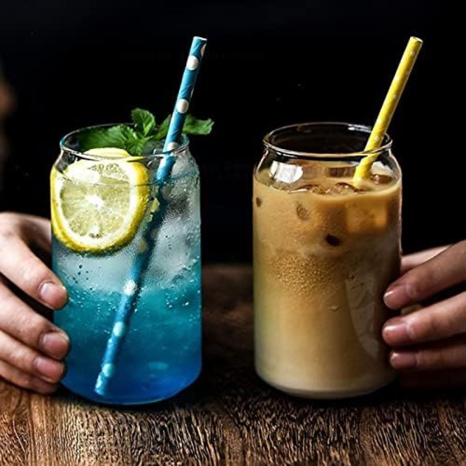 Vasos para Beber con Tapas de bambú y Pajita de Vidrio, Juego de 4 Piezas, Vasos de Vidrio Esmerilado de 19 oz, Vasos de café Helado, frascos de Vidrio, Vaso de Agua, Regalo para Cerveza, có