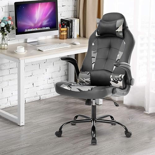 Miniatura 2 de Meet Perfect Silla ergonómica de escritorio de oficina para videojuegos, computadora de cuero con soporte lumbar y almohada para la cabeza, moderna