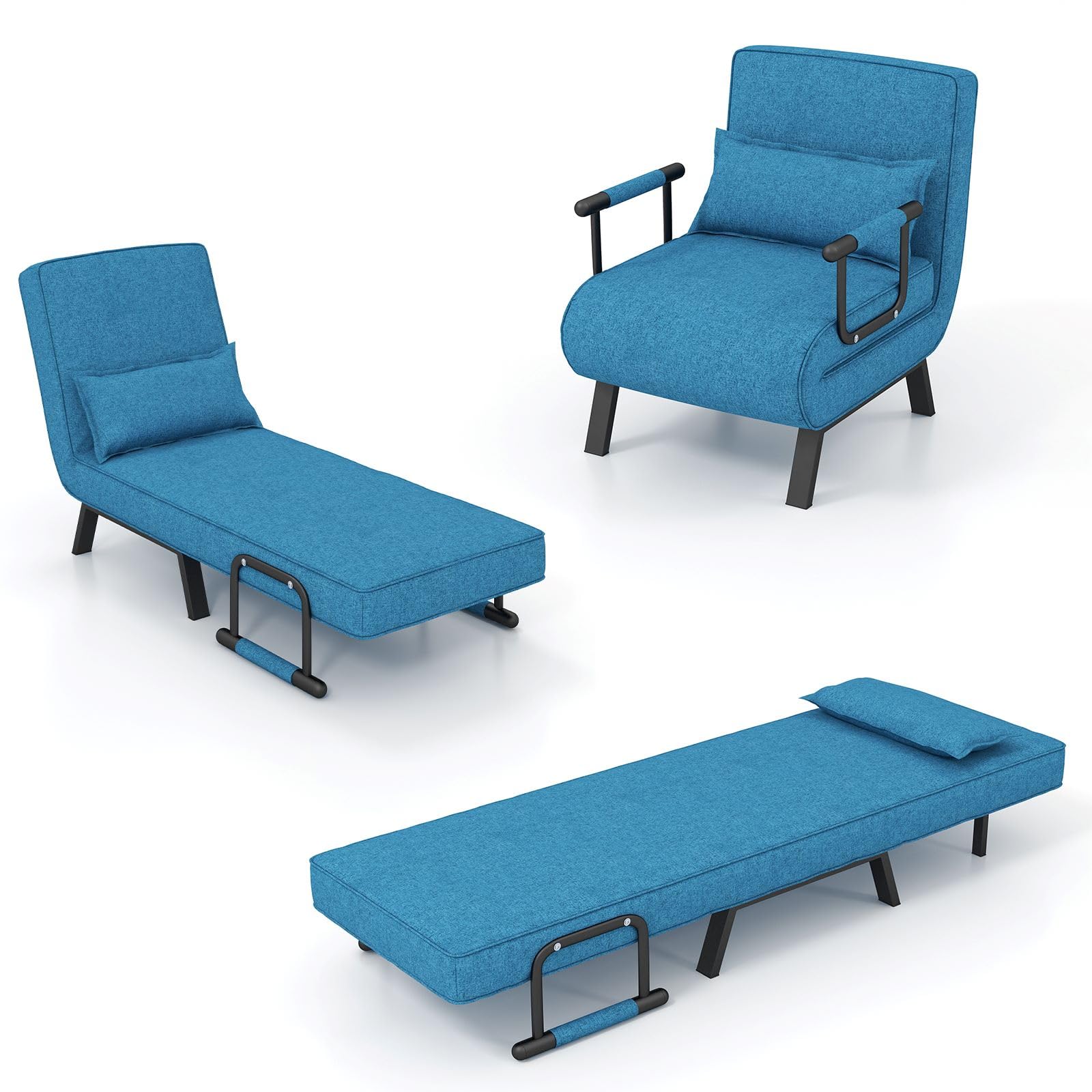 HOMASIS Sofá Cama 4 en 1 con función de Cama, sofá Cama Plegable con reposabrazos, sillón Plegable con Respaldo Ajustable y cojín extraíble, sillón Cama para casa, Oficina, hasta 150kg (Azul)