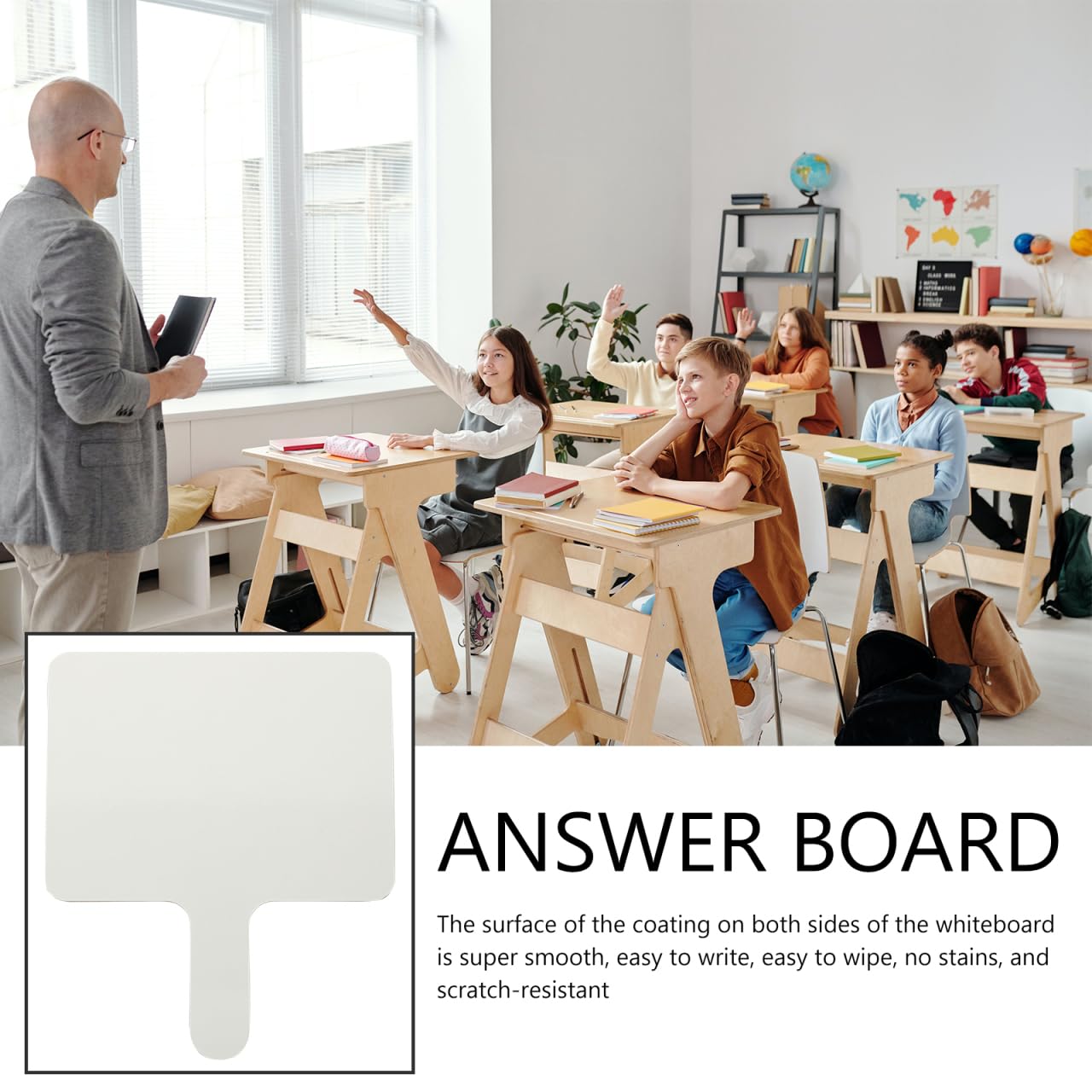 NUOBESTY Lavagna Cancellabile a Secco Doppia Faccia Con Manico Ergonomico Set 5 Paddle Riutilizzabili 9.65X8.07X0.59 Pollici Per Votazioni Risposte E Attività Didattiche