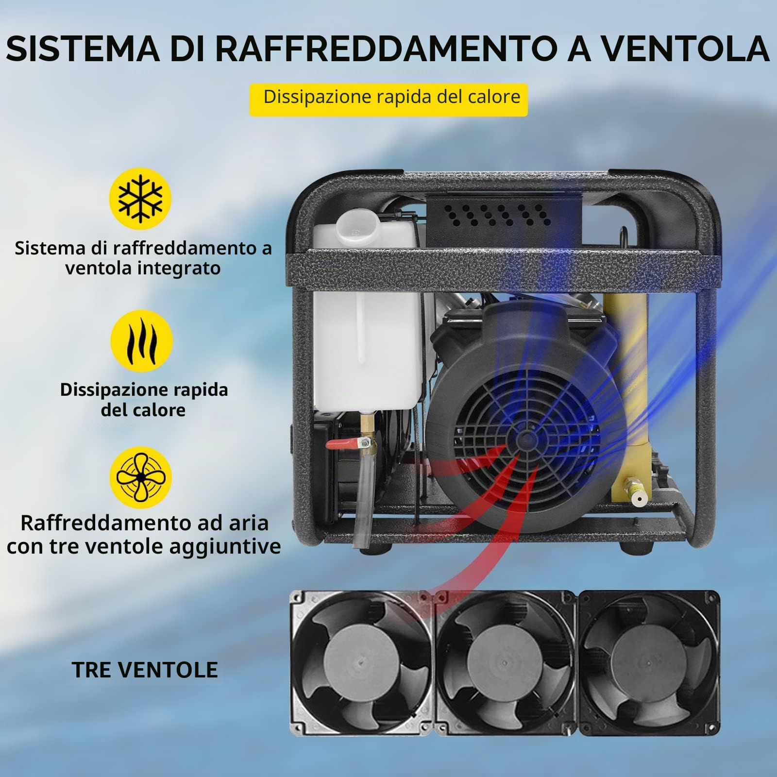 Compressore d'aria TUXING PCP,sistema di raffreddamento ad acqua e ventola integrato,filtro a doppia filtrazione,versione con arresto automatico,per bombole da sub per bombole di paintball (TXEDT032)