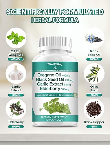 Miniatura 2 de Cápsulas de aceite de orégano orgánico, mezcla 11 en 1 con aceite de semilla negra, saúco, ajo, hoja de olivo, magnesio y pimienta negra