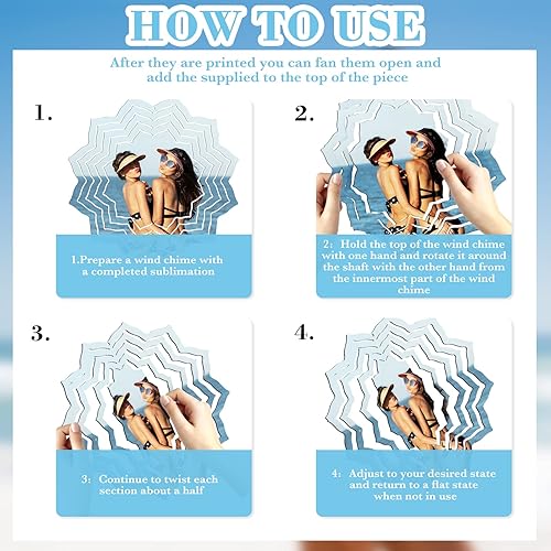 Miniatura 4 de Remerry 10 piezas de 10 pulgadas, hilandero de viento de sublimación en blanco 3D de aluminio alimentado por viento, escultura cinética colgante,