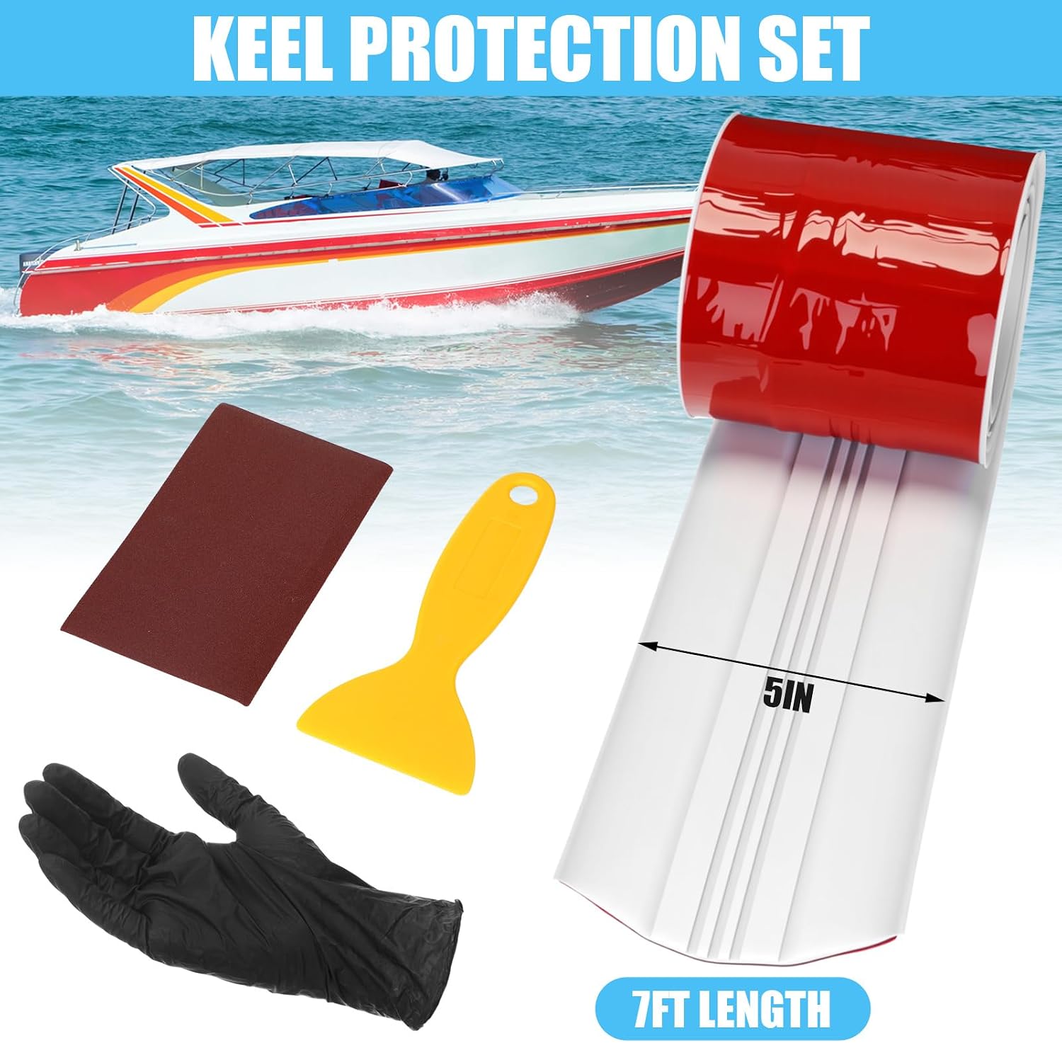 Keel Guard for Fiberglass Boats, Self Adhesive Keel Protector for Fiberglass and Aluminum Boats, Easy to Install, Protects Against Rocks and Ramps 5 Inch Width