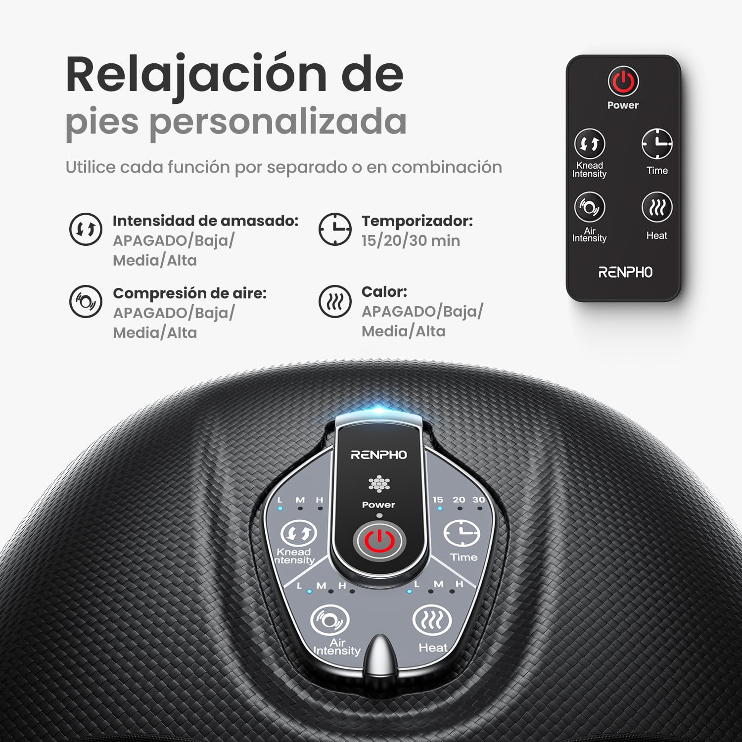 RENPHO Masajeador de pies con calor para fascitis plantar, Portátil Amasado Shiatsu, Compresión, Massager eléctrico de los pies de 3 intensidades