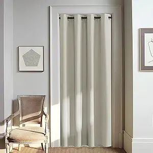 NICETOWN Blackout Natural Curtain for Living Room - Grommet Thermal Insulated Solid Room Darkening Thermal Curtain Drape Sound Reducing for Bedroom (1 Panel, W46 x L80)