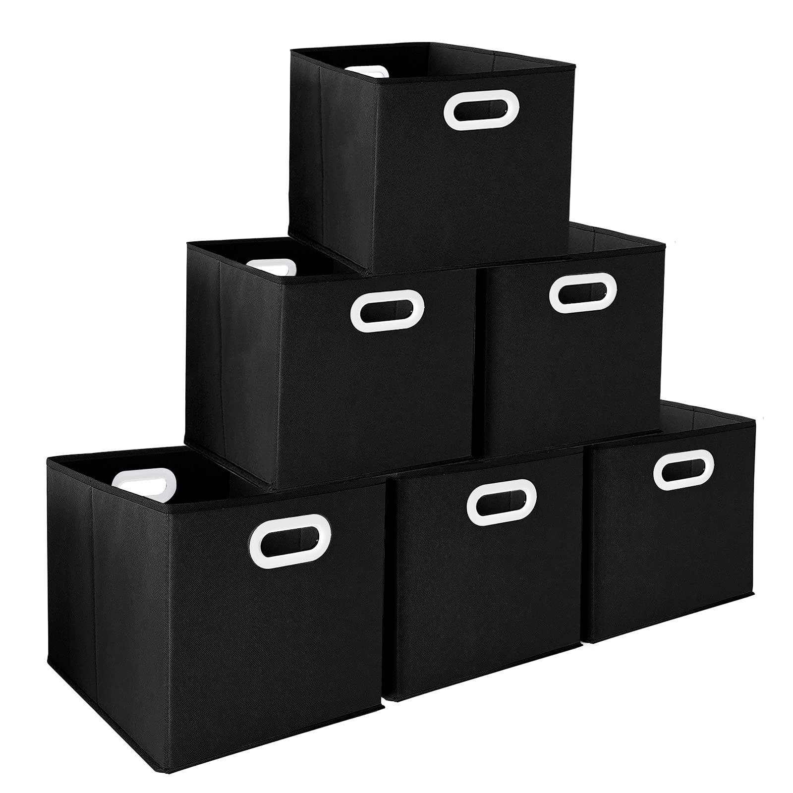PACHIRA E-CommerceStorage Bins Cubes, 12 Inch Foldable Storage Bins Boxes Cubes Container Baskets for Christmas Closet Shelves Home Storage Organizer with Handles, 6 Pack, Black