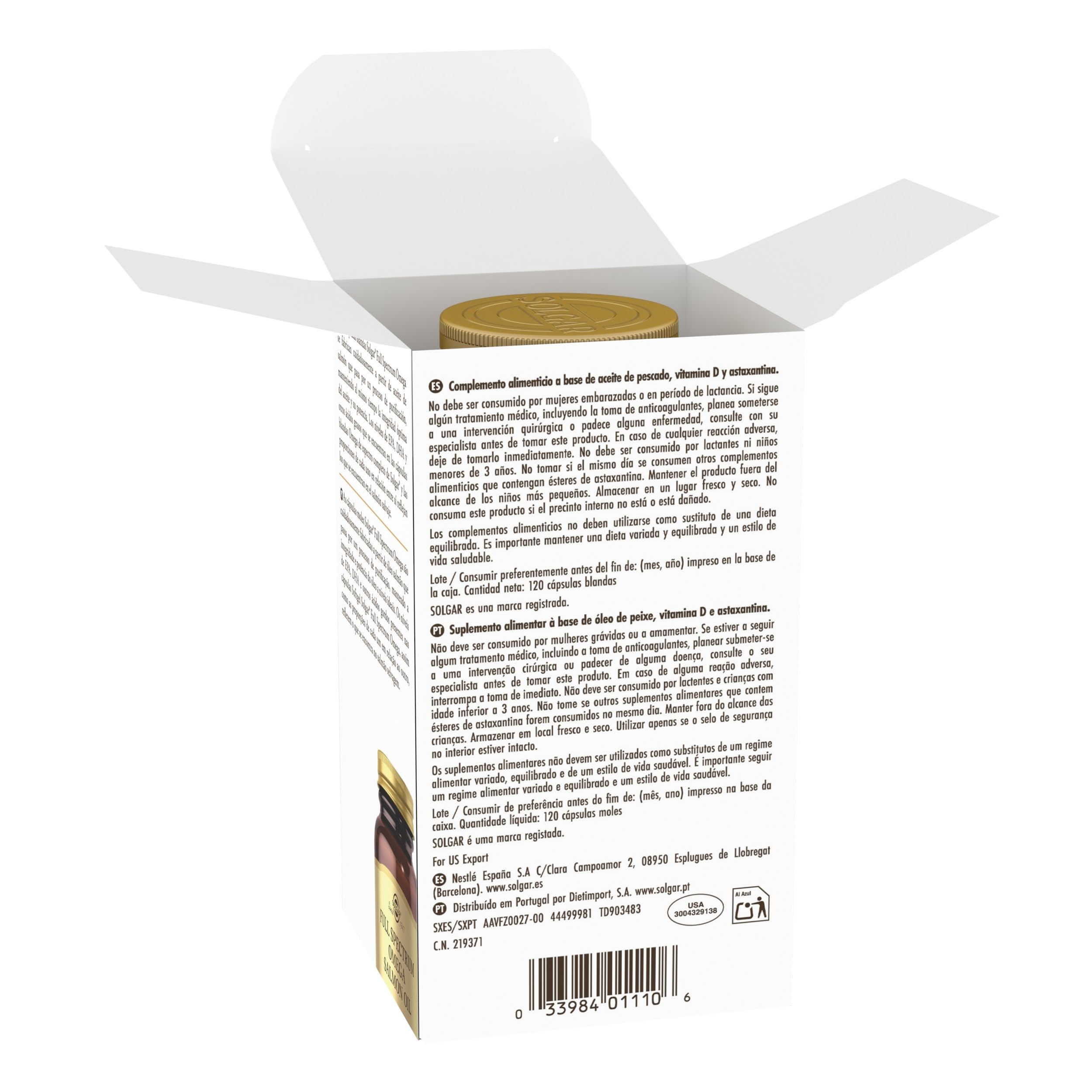 Solgar Full Spectrum Omega Salmon Oil | 120 Cápsulas Blandas | EPA DHA Omega 3 5 6 7 9 · Vitamina D3 · Astaxantina · Destilado Molecularmente · Salmón Nórdico Sostenible · Sin Gluten