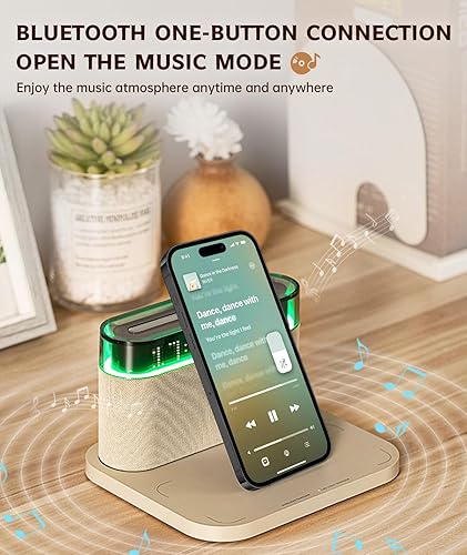 Miniatura 7 de Reloj despertador digital para dormitorios con altavoz Bluetooth, altavoz Bluetooth con carga inalámbrica, brillo de 3 niveles y luz colorida,