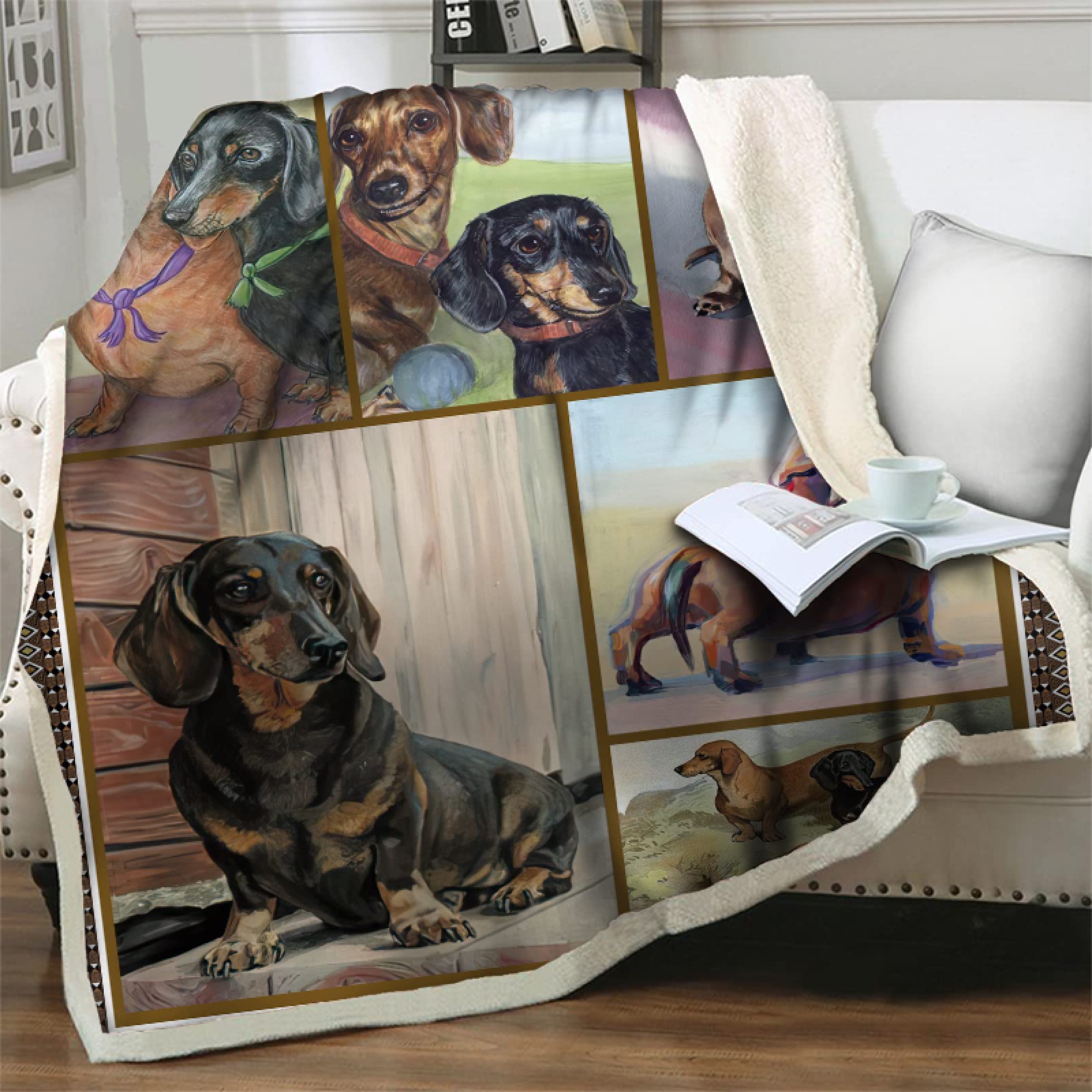 Blanket for Sofa Bed Flannel Dog Black Sausage Dog Blanket Soft Microfibre Fleece Breathable Warm as Living Room Blanket, Blanket for Sofa Bed - 75 x 100 cm