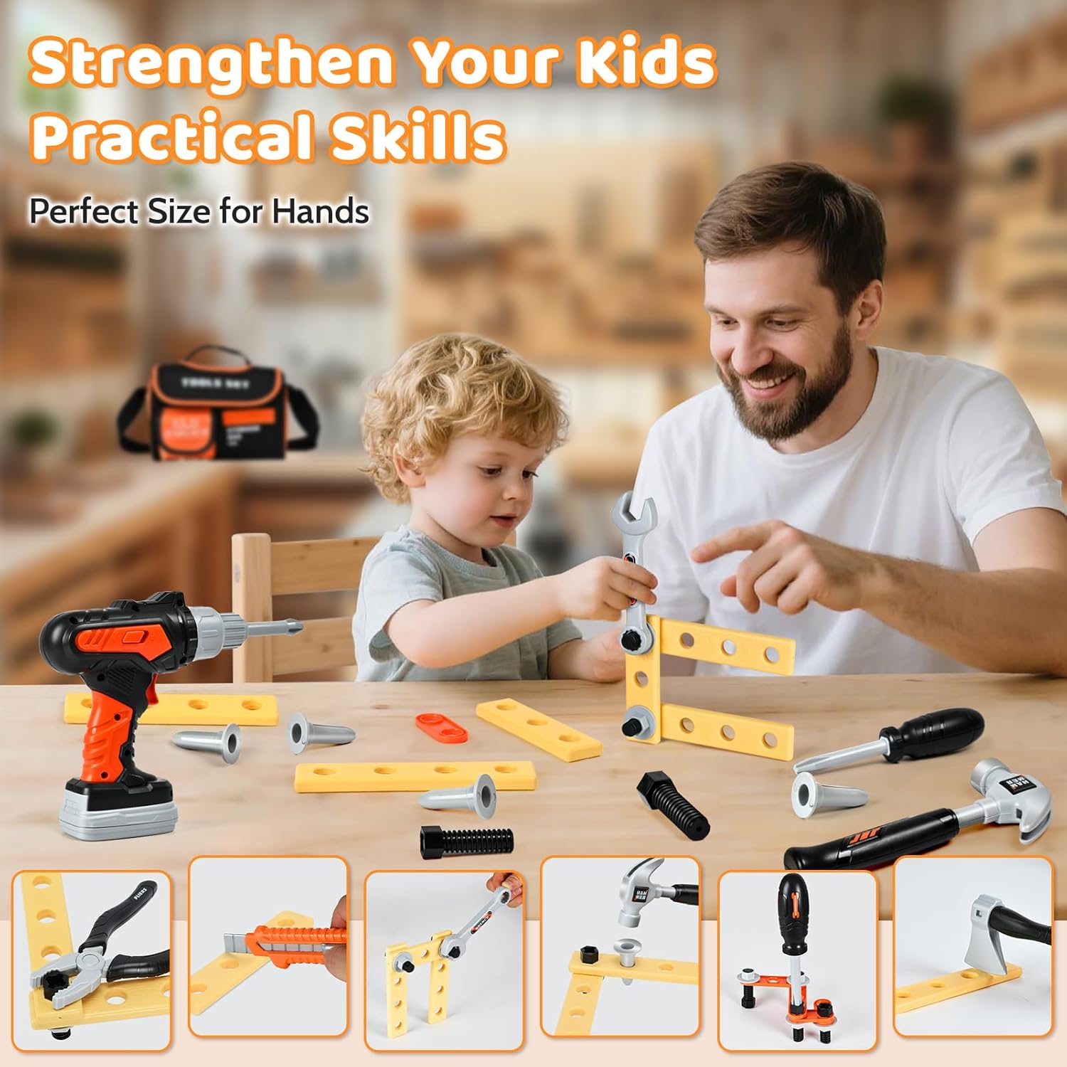 Kids Tool Sets with Portable Bag, Toddler Tool Set with Electric Drill Toy, Boy Toys Age 4, Construction Toys Tool Sets for Kid, Kids Tool Kit, Pretend Play Toys for 3 Year Old Boys Gift - Image 5