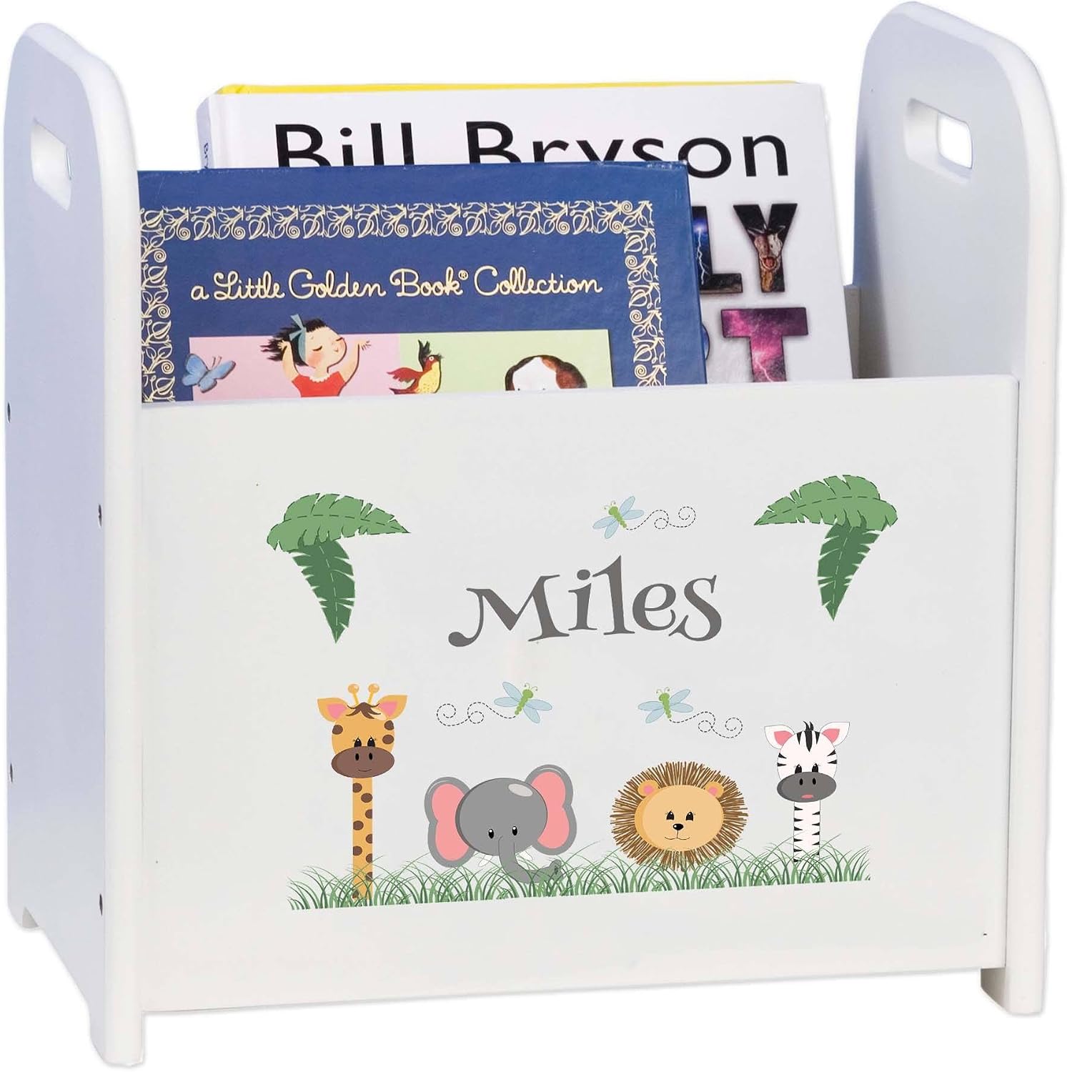 My Bambino Personalized Child's White Book Caddy Magazine Rack (Jungle Safari Animal)