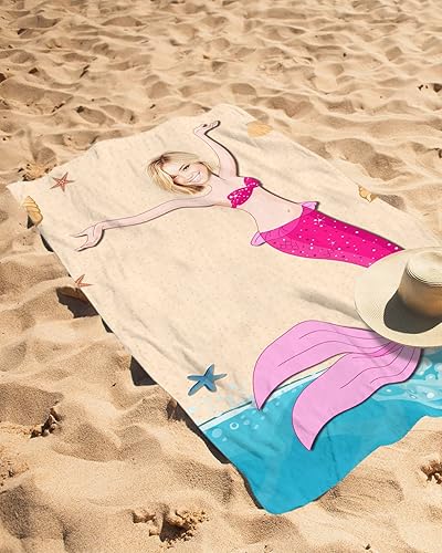 Miniatura 4 de Toalla de playa personalizada con fotos, toallas de playa personalizadas para selfie con escamas de sirena, toalla de playa de microfibra absorbente