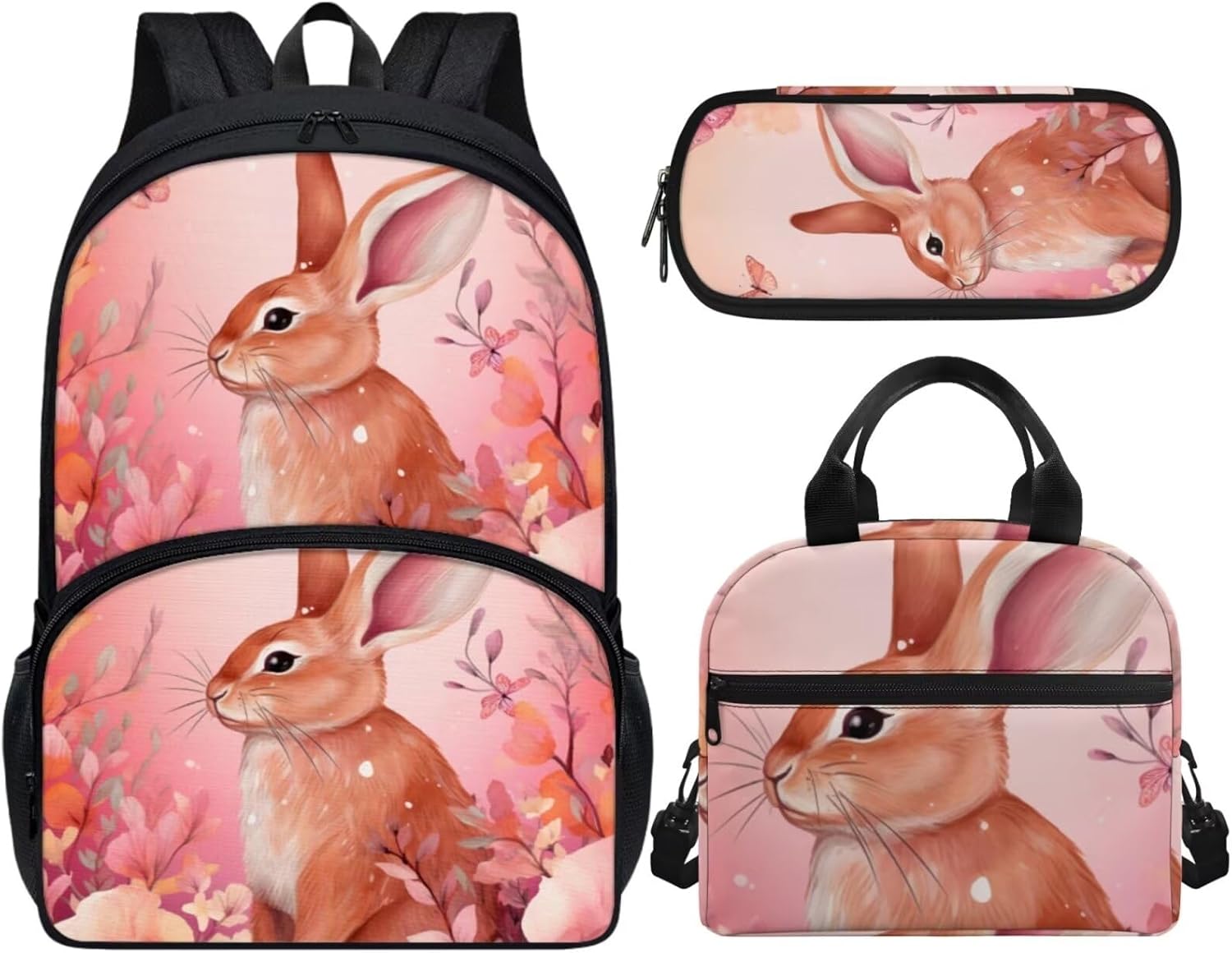 AmzPrint Rabbit Backpack And Lunch Box For Girls Kids School Bags With Lunch Box As Gift Back To School