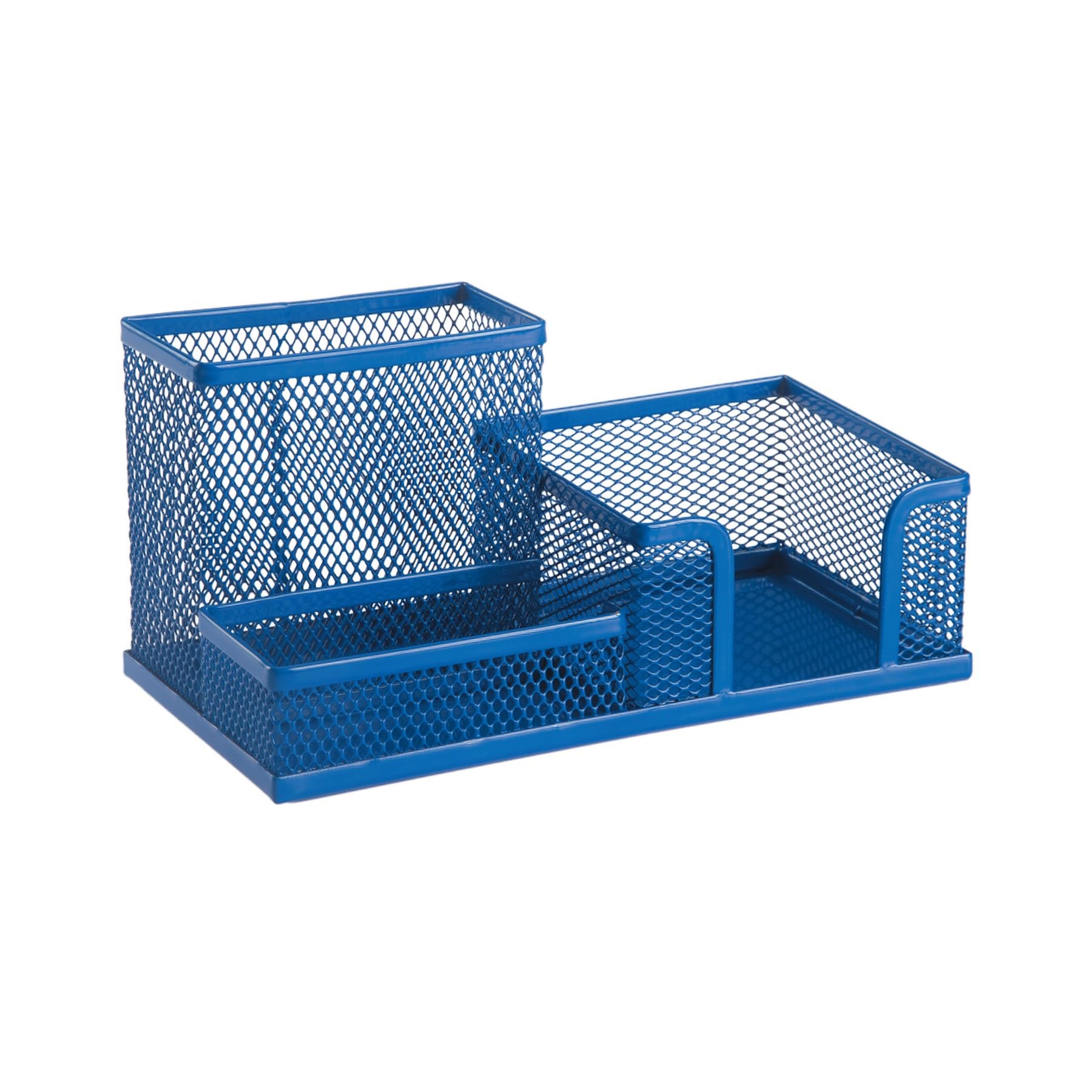 D.RECT KOMO 3-Compartment Metal Mesh Desk Organizer - Multifunctional Pen & Office Supply Holder - Compact & Durable, Dark Blue