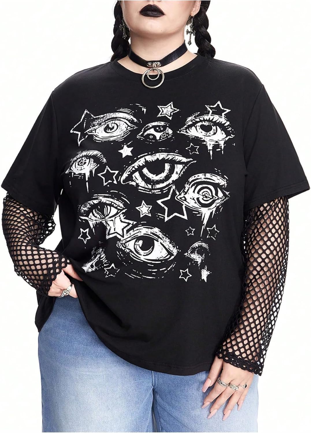SHENHE Women's Plus Size Graphic T Shirts Long Sleeve Scoop Neck Gothic Oversized Tee Top - Image 3