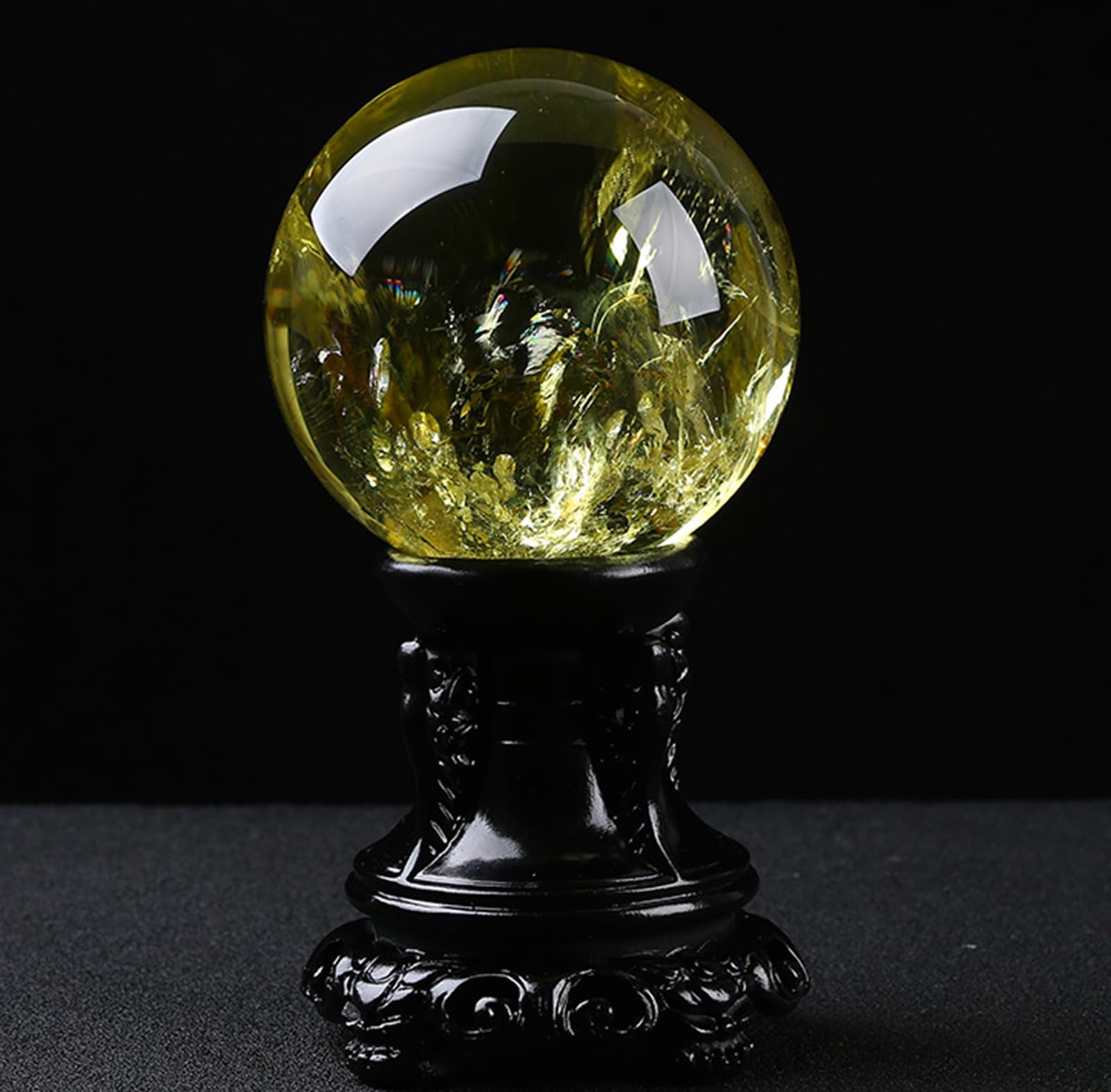 LTRAJUYNH Crystals Sphere Ball Citrine Crystal Gemstone Stone with Decorative Stand Feng Shui Divination or Fortune Telling,40mm