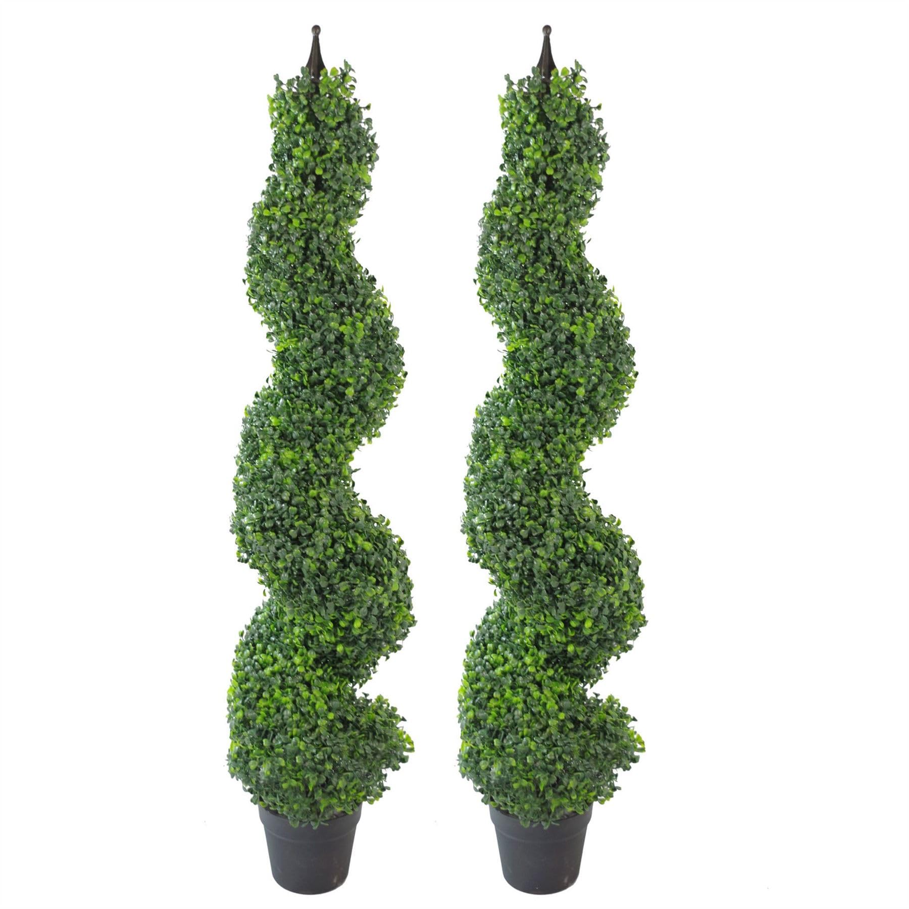 Artificial Boxwood Spiral Tower Topiary Tree - 120cm - Green - Metal Top - 2 Pack