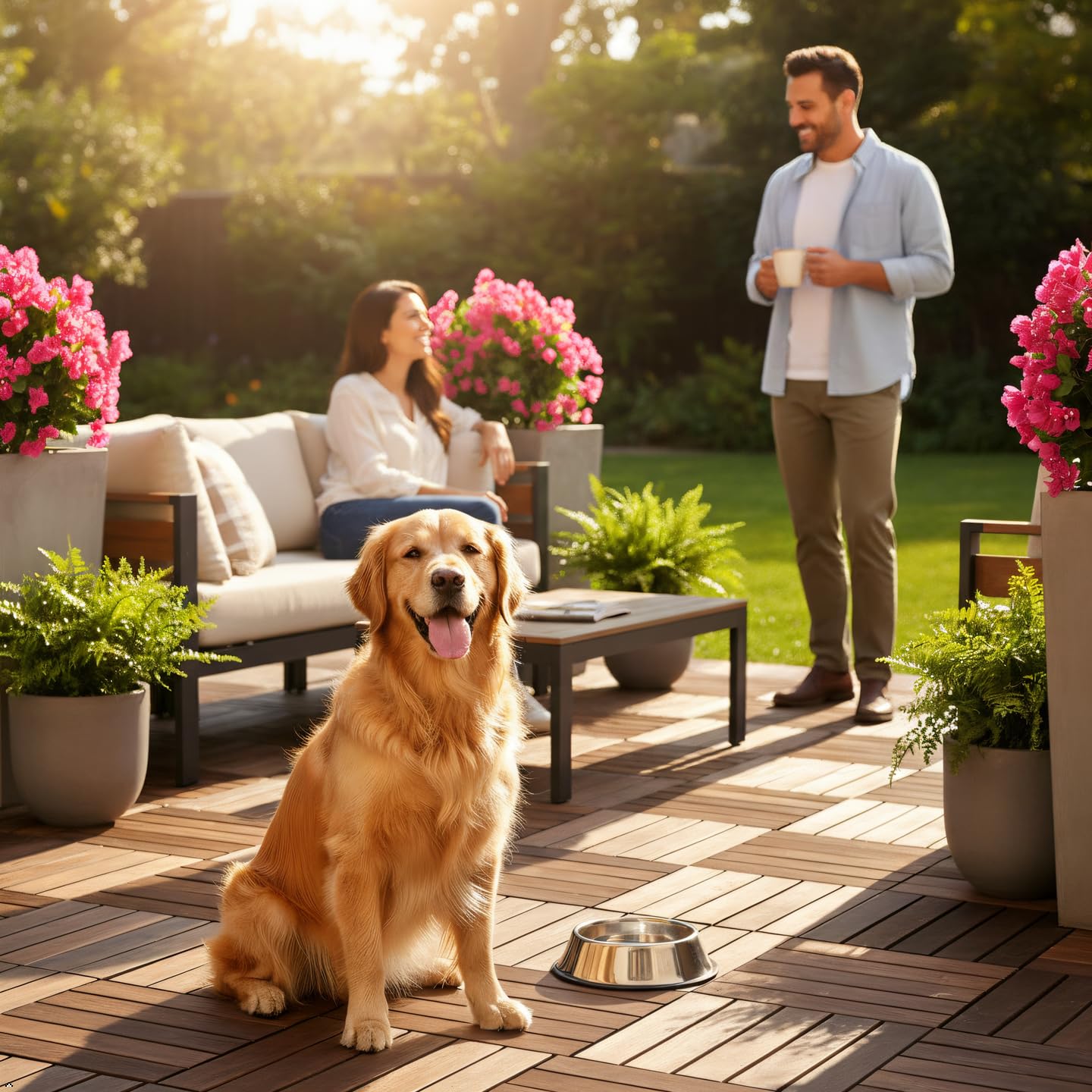 VICTORY RELAX Piastrelle ad incastro per pavimenti in legno di acacia, 9 pezzi, 12 doghe in rovere bianco, impermeabili, decorazione per interni ed esterni, per balcone, giardino, terrazza (31 x 31 x