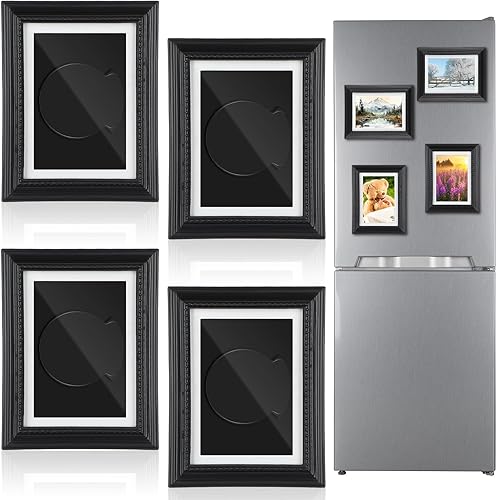 Miniatura 7 de Geelin 4 piezas de marcos magnéticos vintage para refrigerador de 3.66 x 2.95 pulgadas, pequeños imanes vintage para refrigerador, marcos de fotos