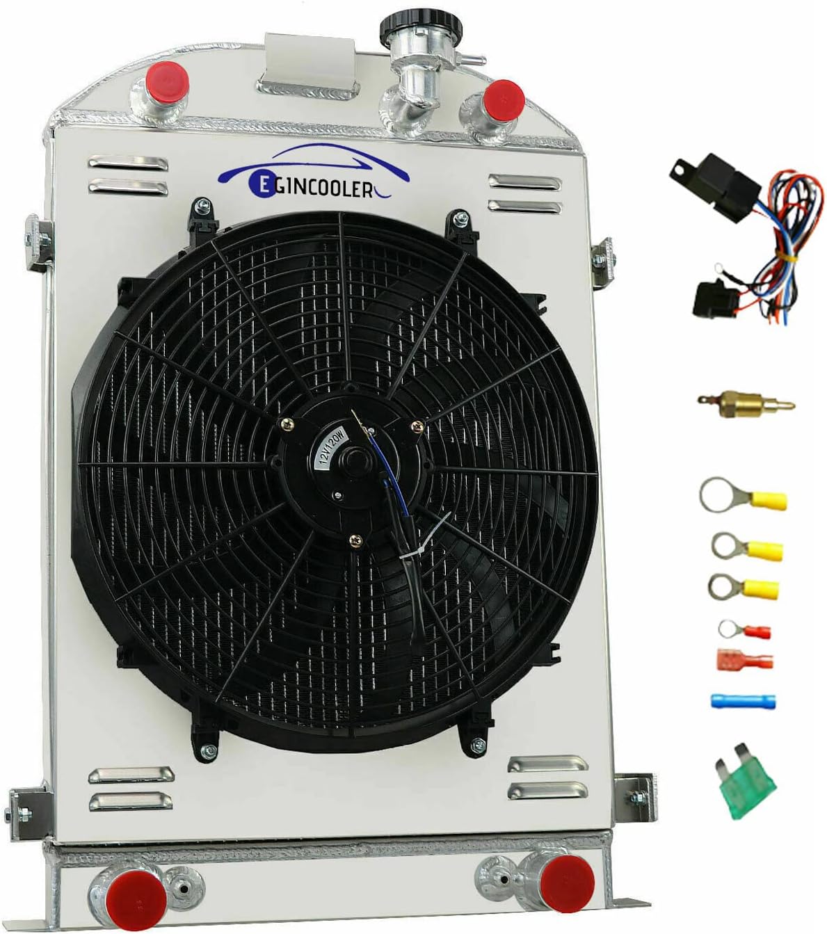 3 Row Core All Aluminum Radiator for 1930 1931 1932 Ford Model A Flathead V8 Radiators with 1 X 16" Fan Shroud and Relay 30 31 32