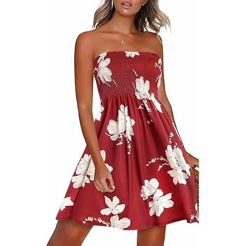 CHICGAL Summer Dresses for Women Beach Cover Ups Strapless Boho Floral Print Sundress