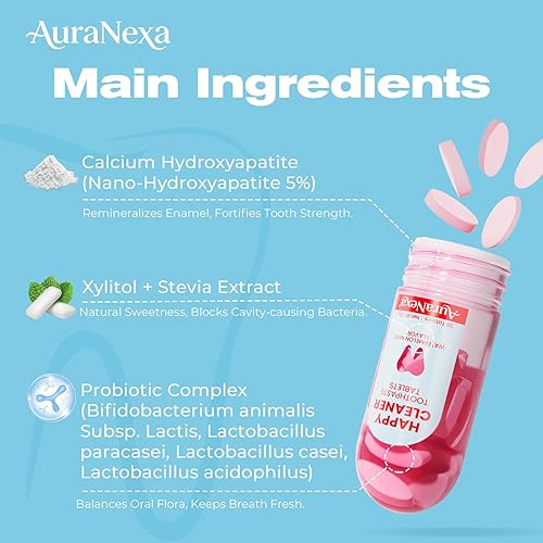 Miniatura 3 de Tabletas de pasta de dientes blanqueadora, pasta de dientes masticable nano hidroxiapatita remineralizante con xilitol y probióticos, menta lima +