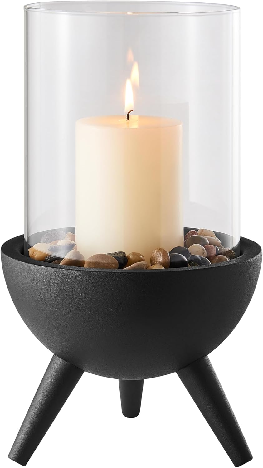 Molta Modern Black Metal Bold Pedestal and Glass Pillar Votive Candle Holder