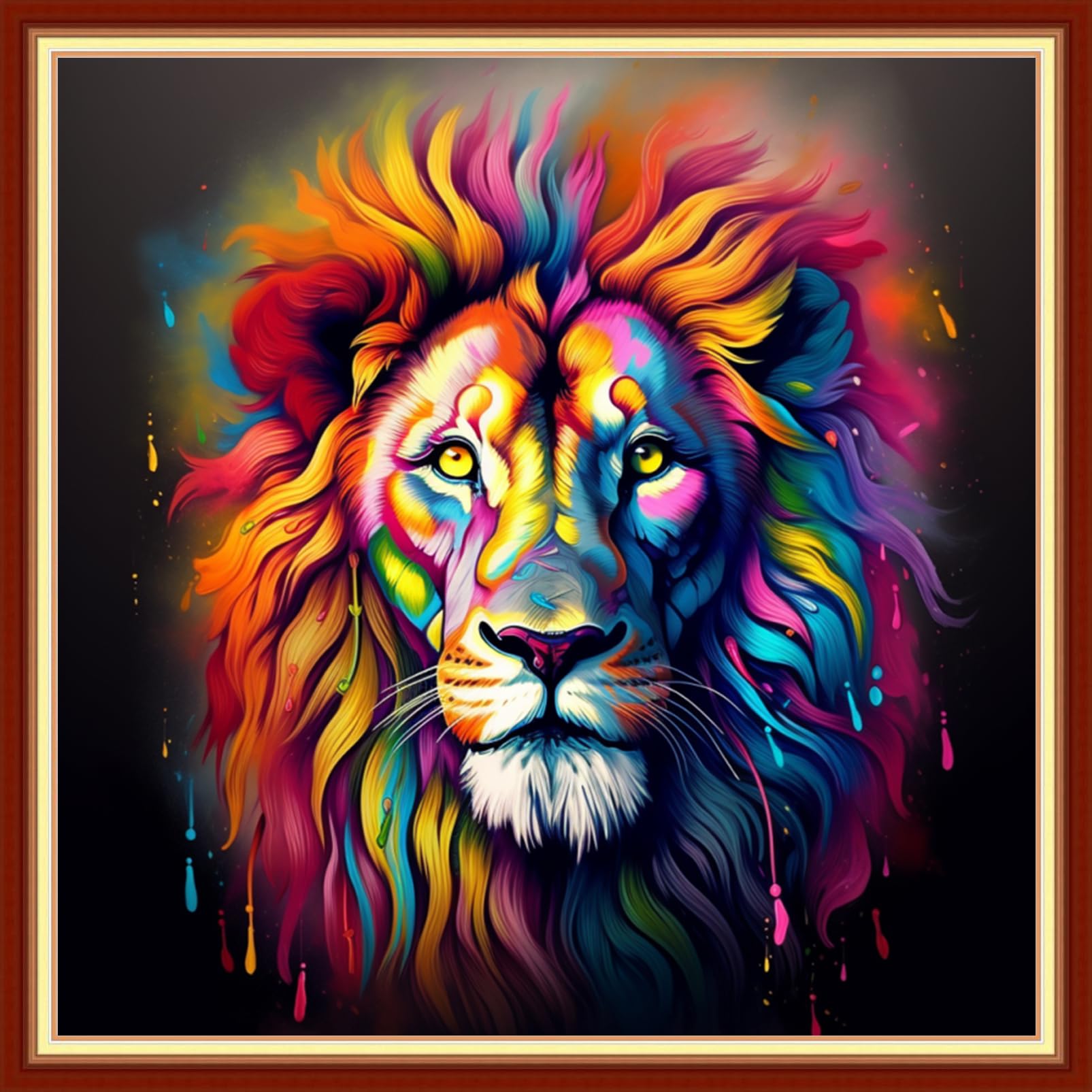 Findvoor Stamped Cross Stitch Kits for Beginners Full Range of Cross Stitching Embroidery Pattern for Adults, 11CT DIY Needlepoint Embroidery Starter Kits-Colorful Lion 17.7x17.7 inch