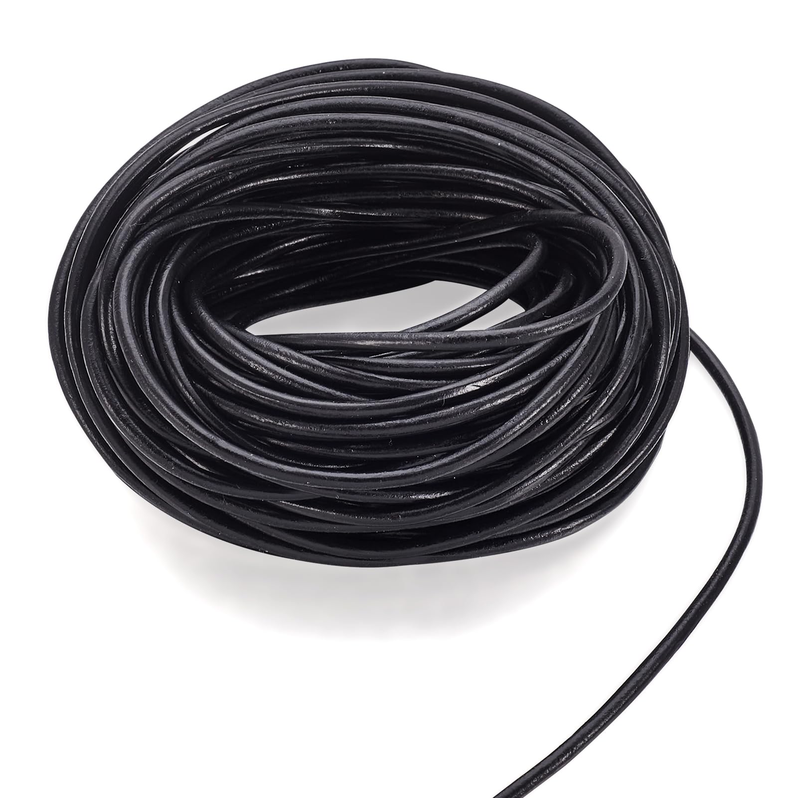 PandaHall 10 Meters 2.5mm Round Cowhide Leather Jewelry Beading Cord for Bracelet Necklace Craft Making (Black)