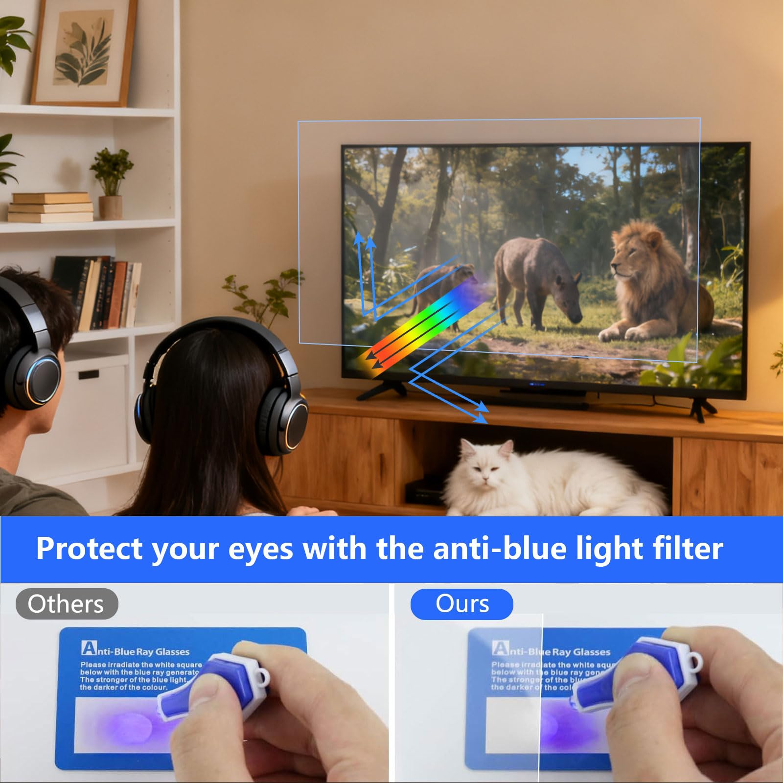 Protecteur D'écran Anti-Lumière Bleue, Film Filtrant Anti-Rayures Pour Téléviseur Film De Protection Bloquant La Lumière Bleue Pour Écrans LCD, LED Et OLED 4K HDTV,43" 942x529mm