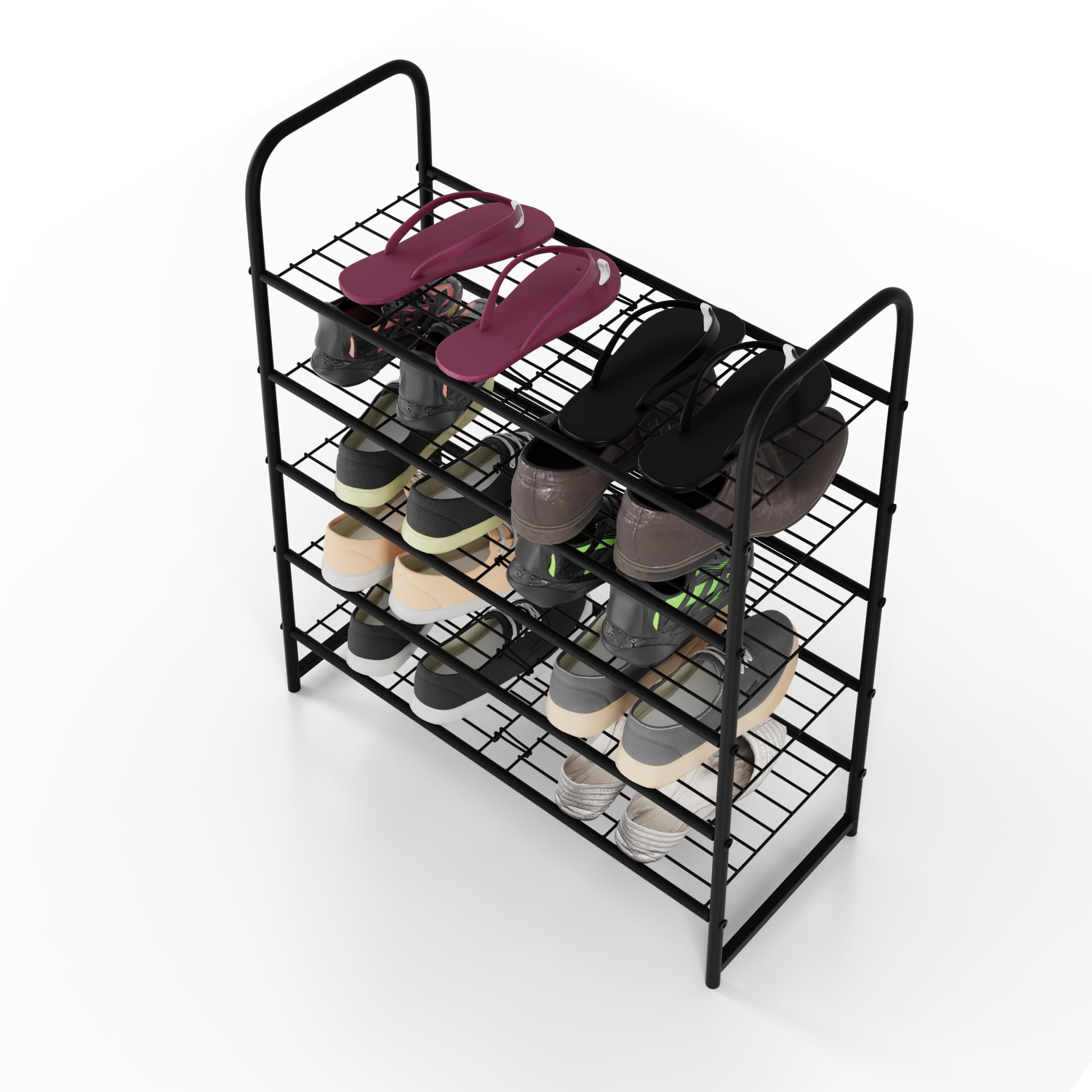 Lenmar, SHM 5, Schuhregal mit 5 Ebenen, Schuhschrank, Schuhaufbewahrung, Schuh-Organizer für 12-15 Paar, Metall, schmal, Ständer, schwarz, Schuhaufbewahrung, Wohnzimmer, Schlafzimmer