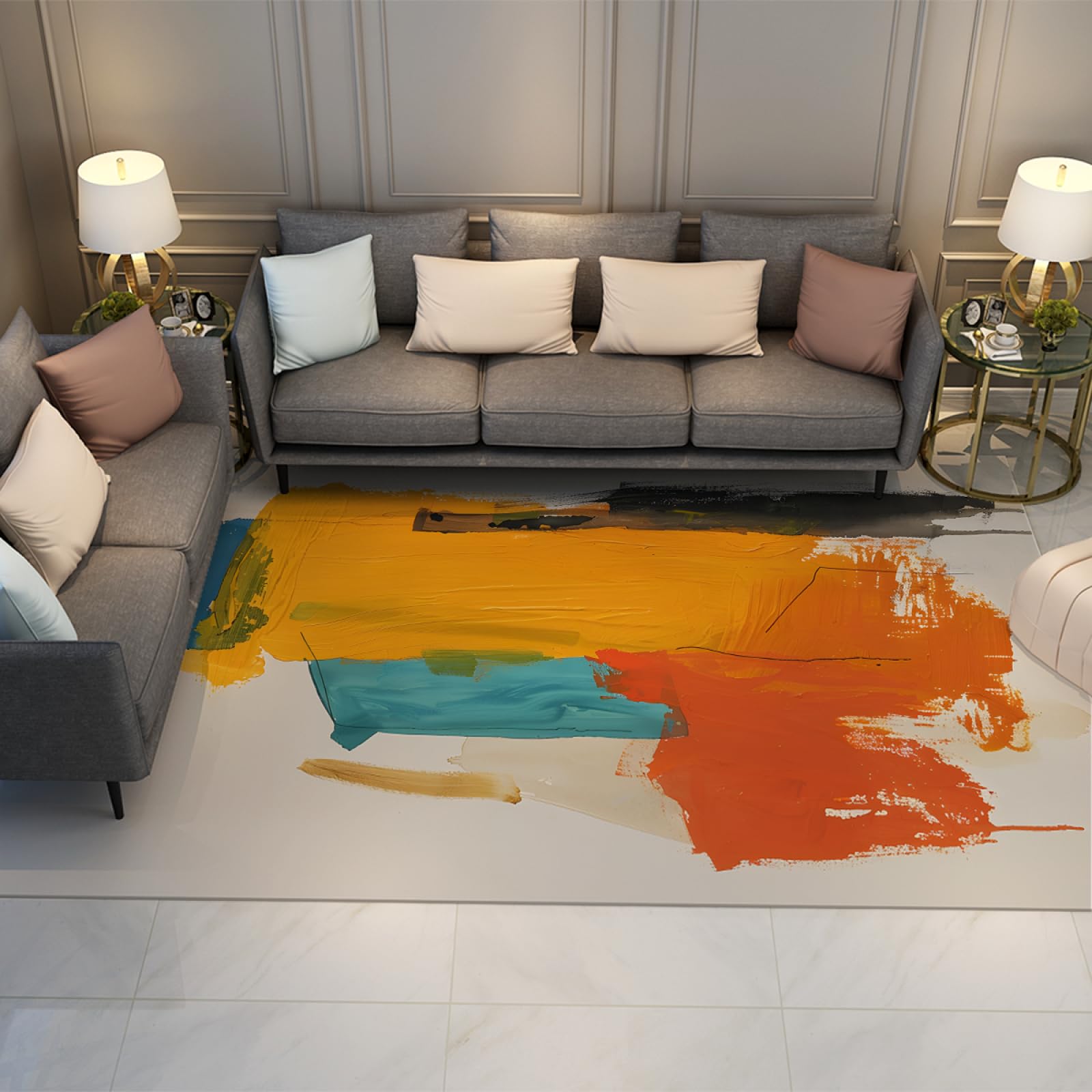 Tapis abstrait coloré graffiti 80x150 cm lavable et antidérapant pour salon