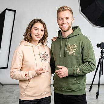 Custom Couple Embroidered Hoodies Personalized Matching Hoodies with Spider Heart Web Design Buy 2 for Couples Gifts for Lovers, Him & Her, Birthday, Valentines Day, Halloween, Christmas