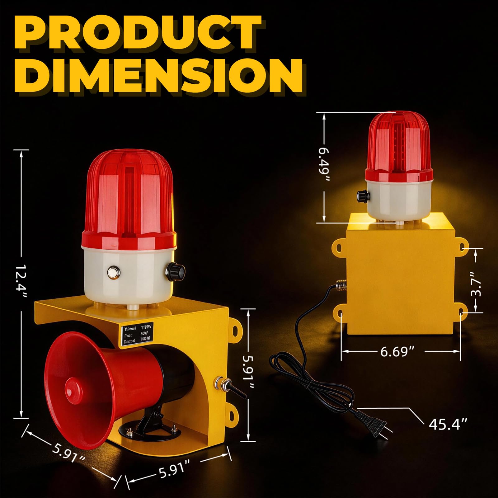 Sirène industrielle 110 V - Lumière stroboscopique - Klaxon fort de 120 dB et balise rouge étanche pour urgence, usine, incendies, tornade, dissuasion d'intrus (avec interrupteur et volume