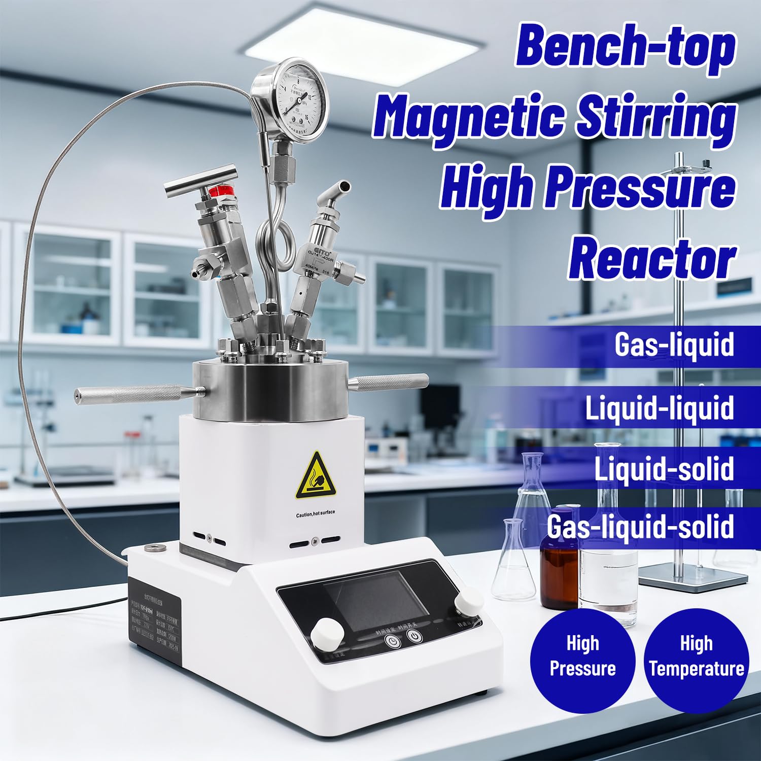 HNZXIB Benchtop High-Pressure Reactor with Magnetic Stirring, 500ml, Safe & Efficient for Material Research Lab Use
