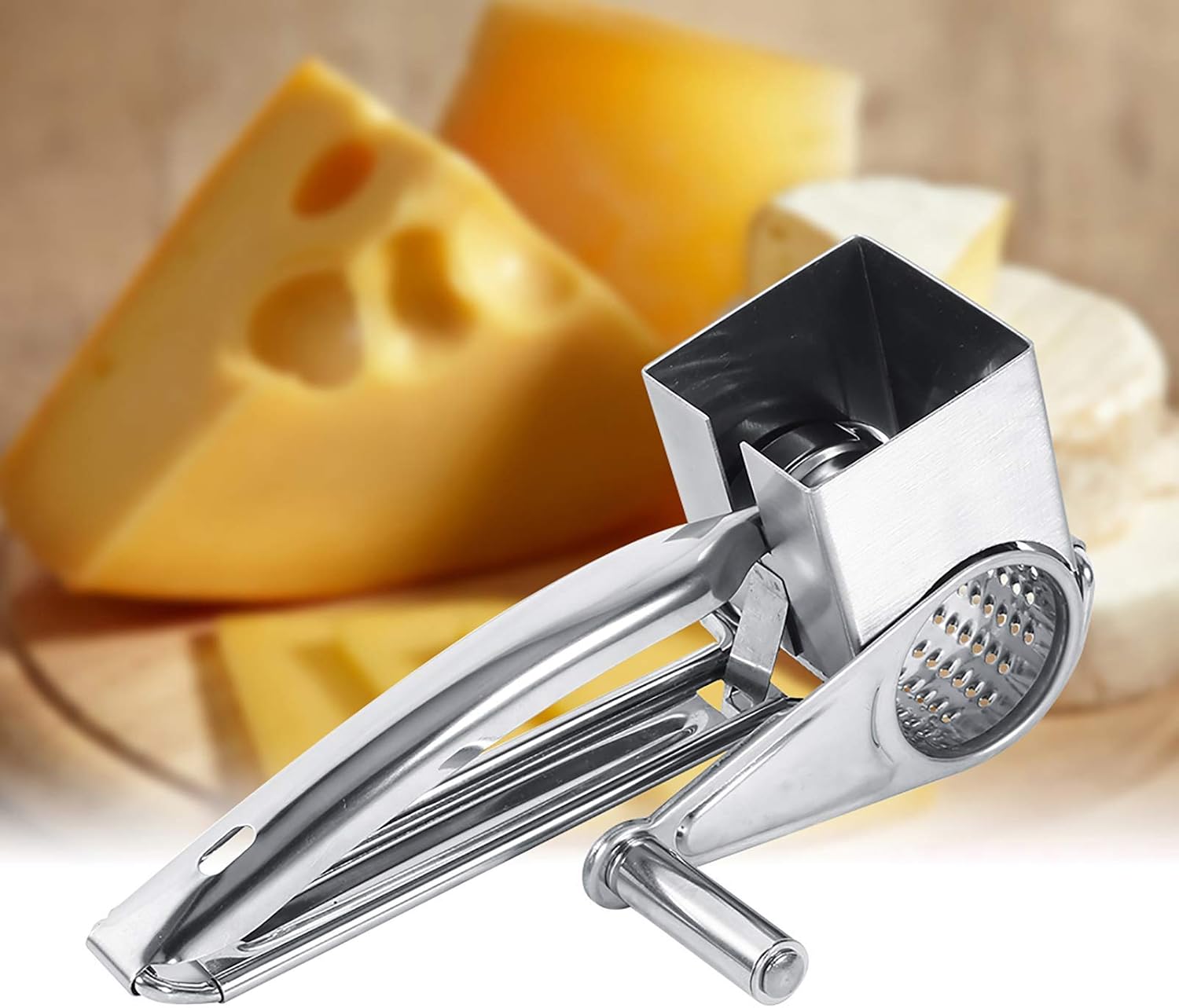 Cheese Grater, Rotary Cheese Grater Stainless Steel Manual Handheld Cheese Cheese Shred Tool1 Drums Slice Shred Tool Hand Crank Kitchen Tool