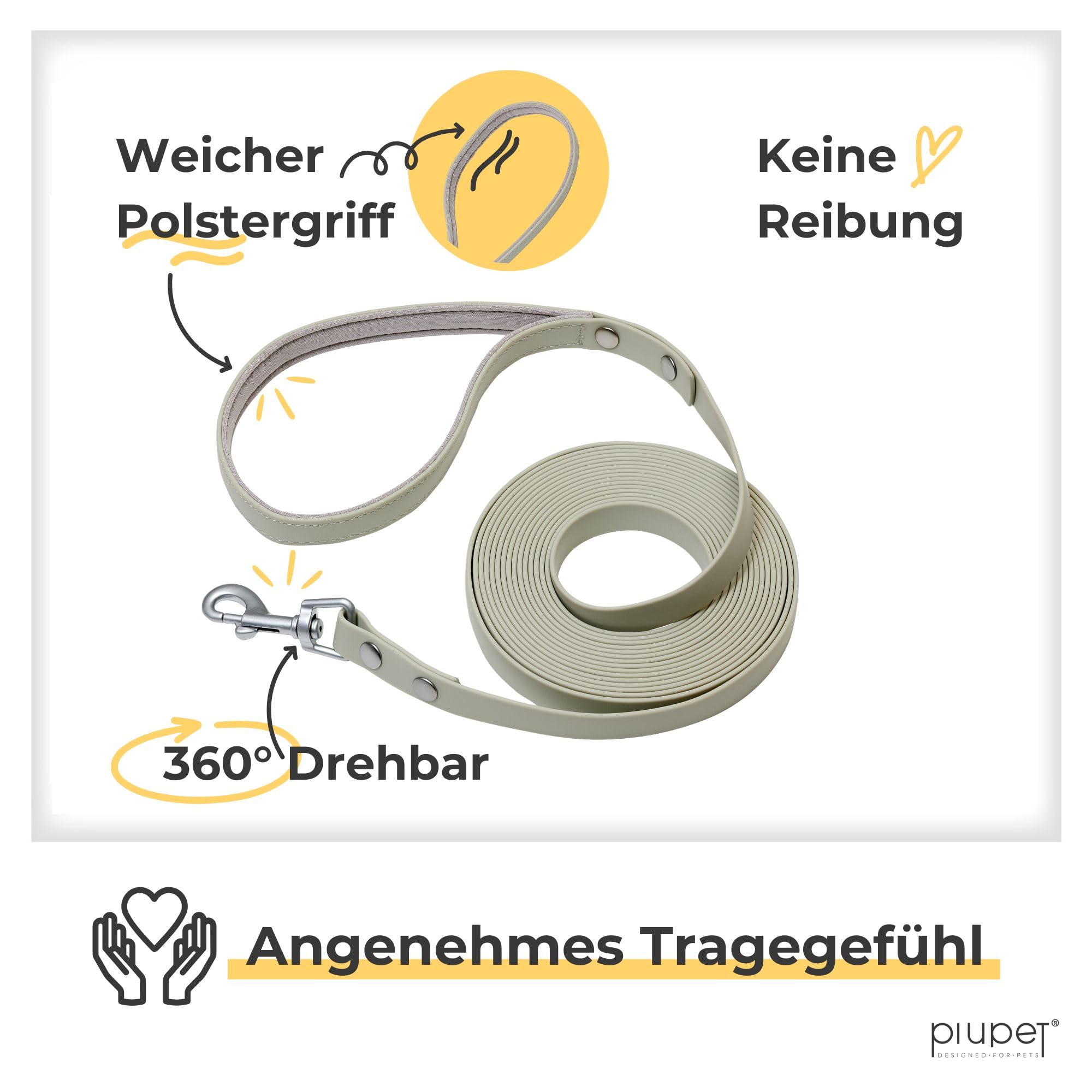 PiuPet® Schleppleine für Hunde 5m I 10m I 20m I Wasserabweisend I Hundeleine I Leine Hund I Hunde Schleppleine I Hundezubehör | Grau