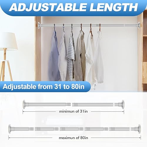 Miniatura 4 de Barra de cortina de ducha plateada de 31 a 80 pulgadas, barra telescópica de acero inoxidable ajustable de 1 pulgada de diámetro, fácil de instalar,