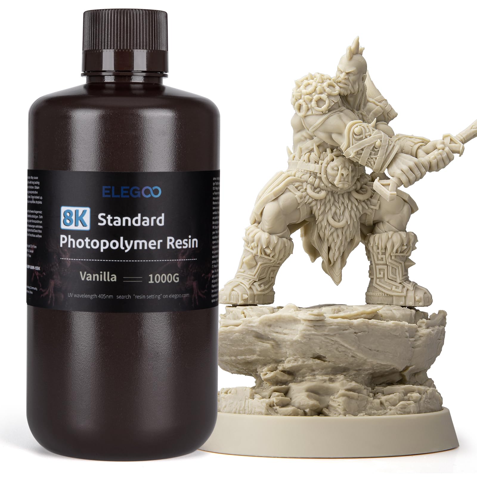 ELEGOO 8K Resina Fotopolimerica Standard 405nm a Polimerizzazione UV Migliore per la Stampante 3D Saturn 2 8K LCD Vaniglia 1000G