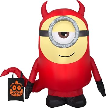 National Tree Company Inflatable Decoration, Red, Minion Dave, Self Inflating, Plug In, Halloween Collection, 42 Inches