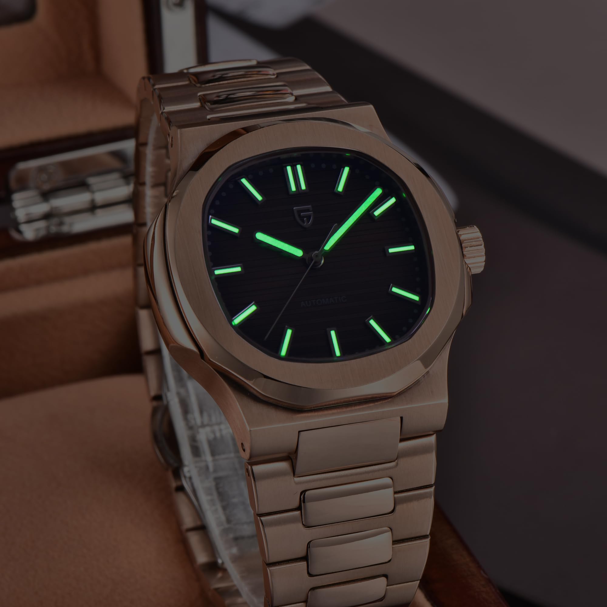 Pagani Design automatyczny zegarek dla mężczyzn, różowe złoto, 40 mm, stal nierdzewna, minimalistyczny, analogowy, prezent z syntetycznym szafirowym szkłem tarczowym, wodoodporny 100 m