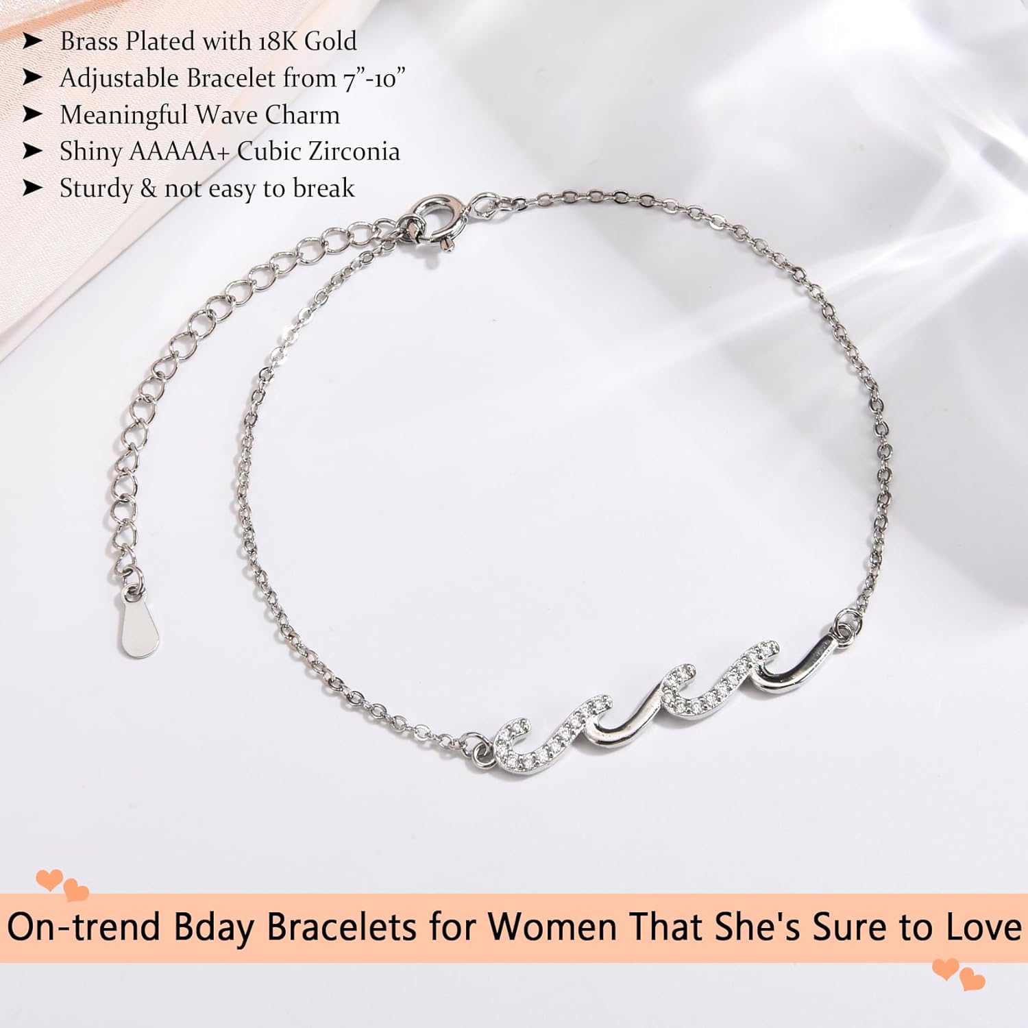 EPIRORA 30th/40th/50th/60th/70th Birthday Gifts for Women, Adjustable Silver Wave Bracelet, 40 50 60 70 Years Old Birthday Gifts Ideas for Bestie Sister Daughter Mom Wife Girlfriend Grandma - Image 4